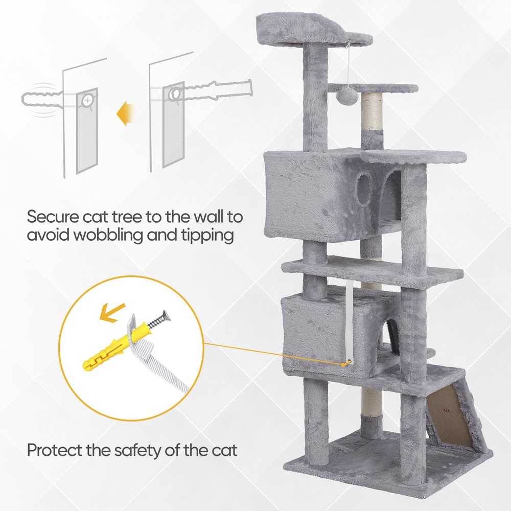 Home Ketty Cat Tree Multifunctional Condo Scracthing Post Tower, Light Gray 55"