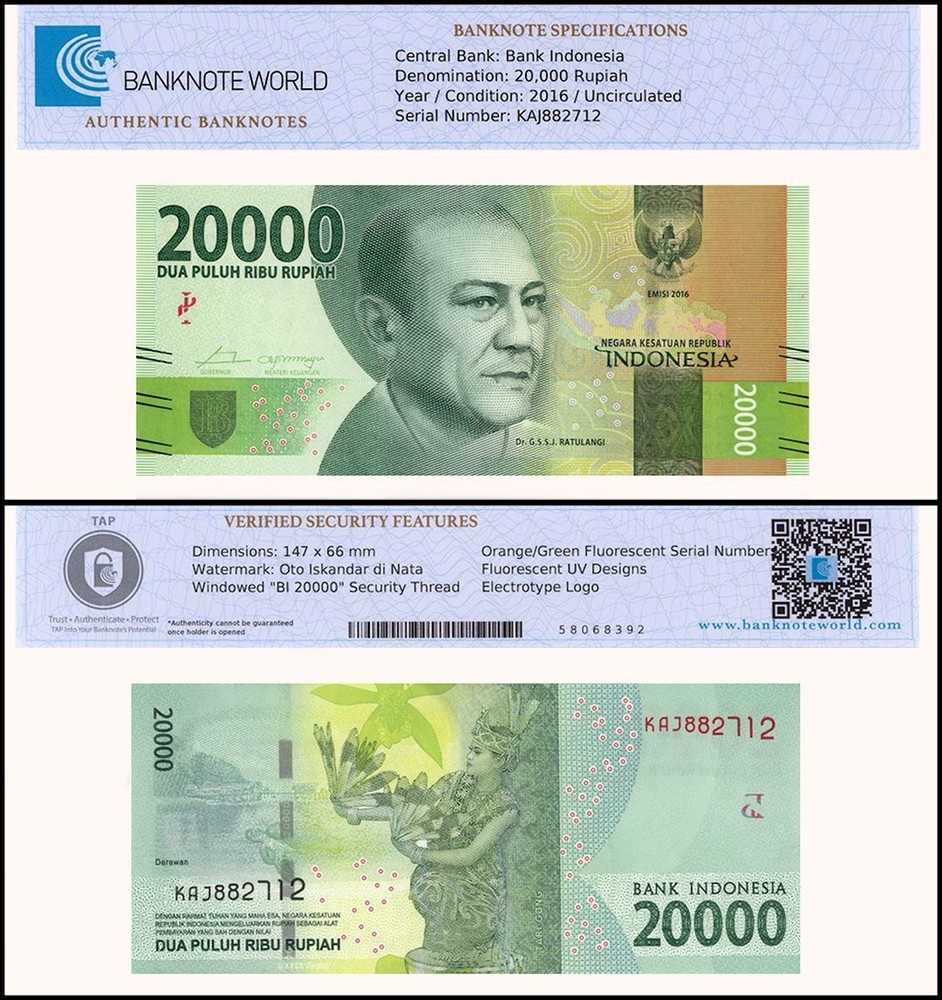 Indonesia 20000 Rupiah, 2017, P-158b, UNC, Authenticated Banknote