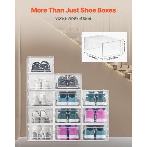 Shoe Storage Boxes 12 Pack Stackable Shoe Boxes Storage Organizers Fit up to US