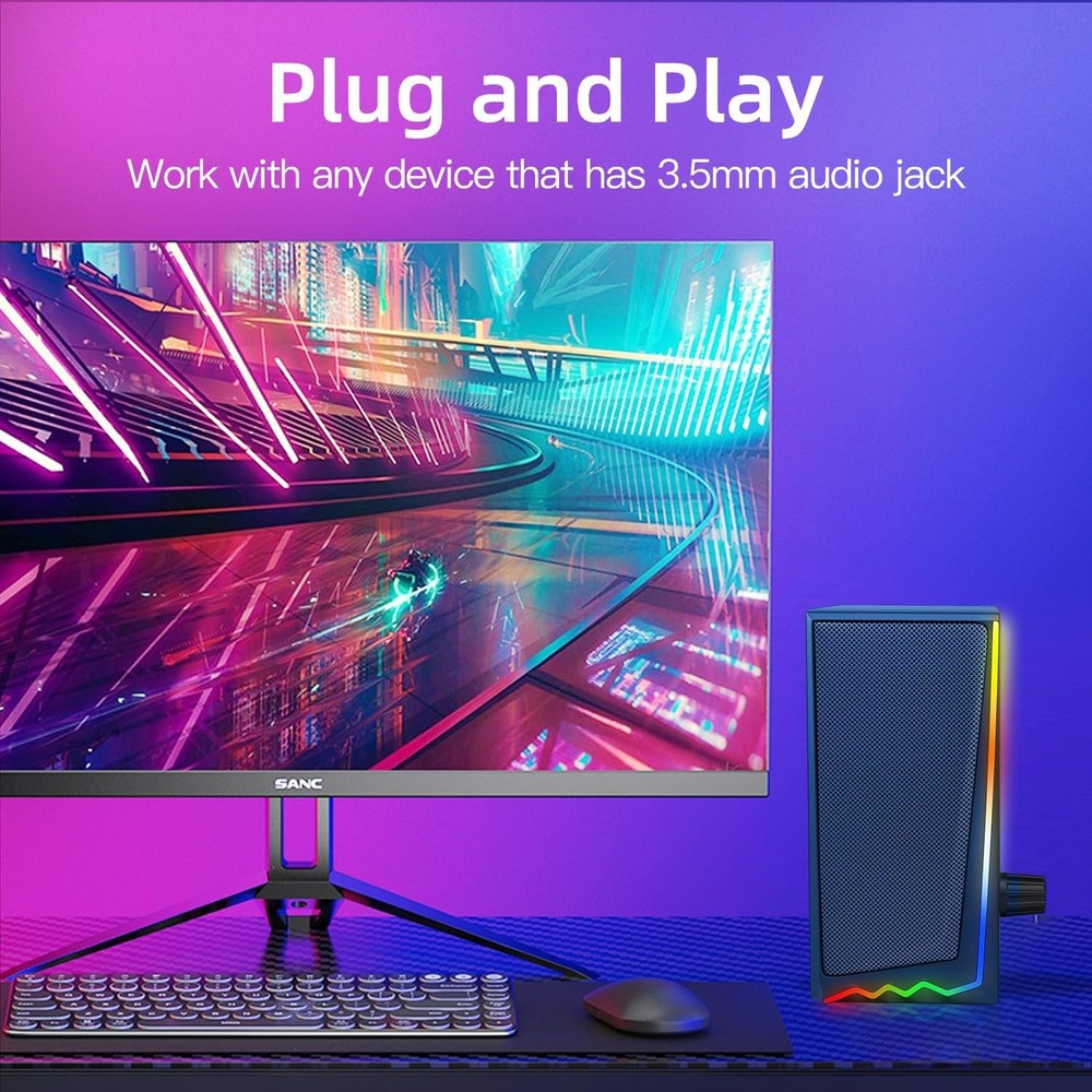 Computer Speakers LED Gaming Desktop Speakers Volume Control 3.5mm AUX PC