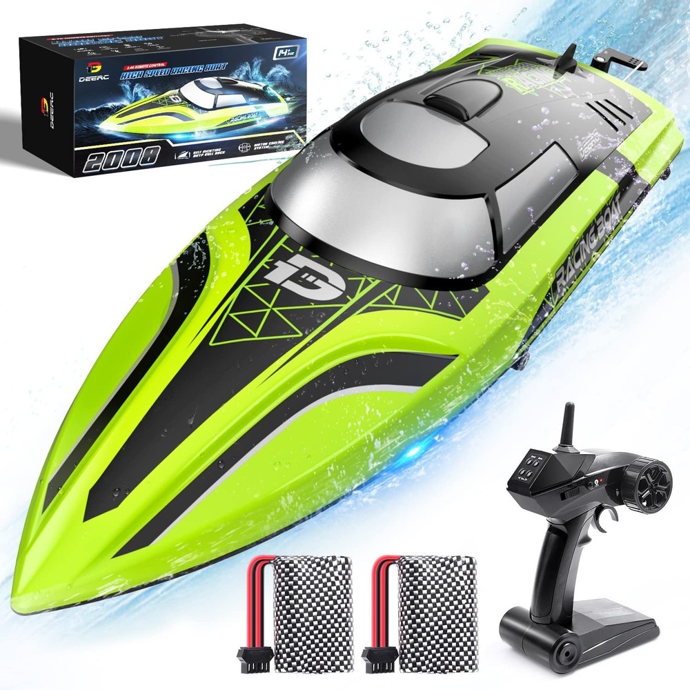 DEERC RC Boat with LED Light, 30+ Mins, Self Righting Remote Control Boat for...