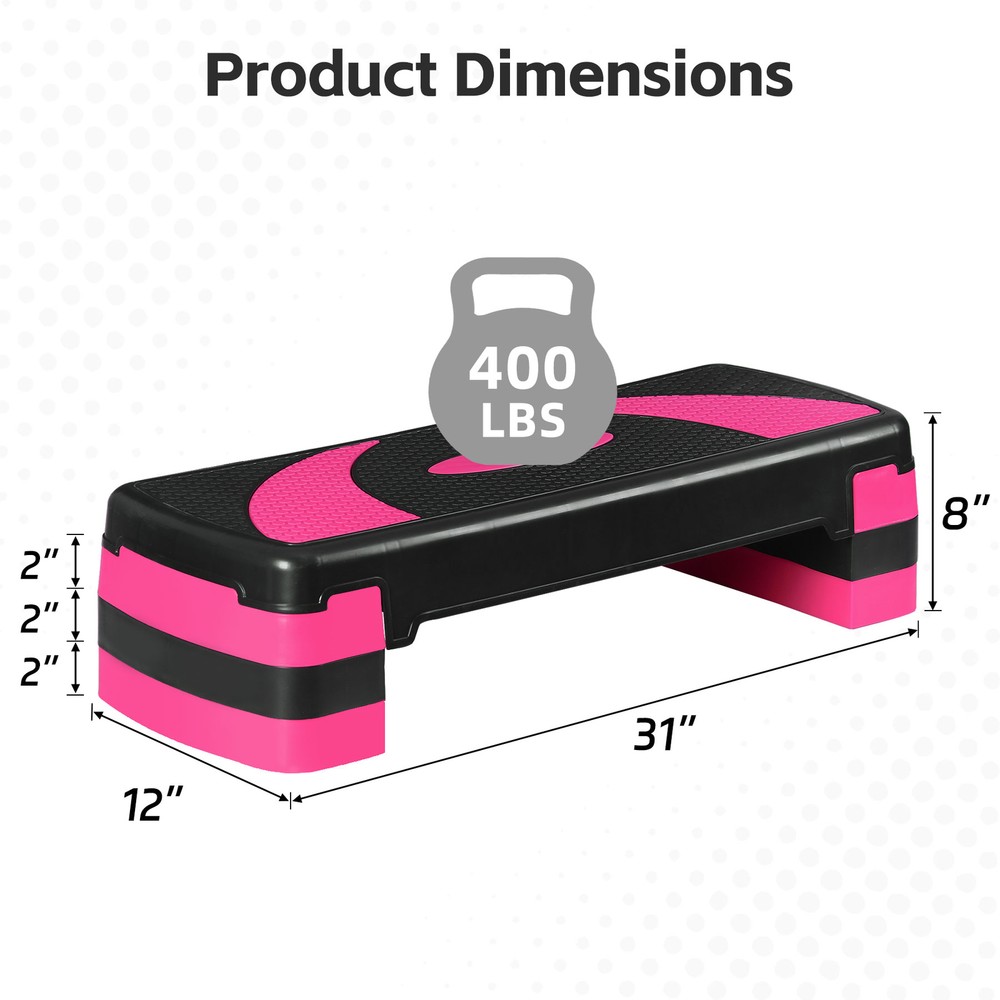 31" Adjustable Exercise Step Platform, 3-Level Height Non-Slip Surface Pink