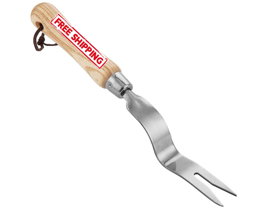 Hand Weeder Tool, Stainless Steel Gardening Weed Puller, Ash Wood Handle