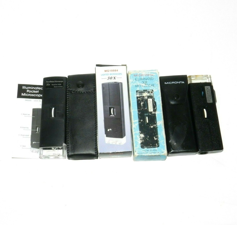 2 Pc Vintage Micronta 30X Illuminated And MG10084 Microscope With Cases & Guide