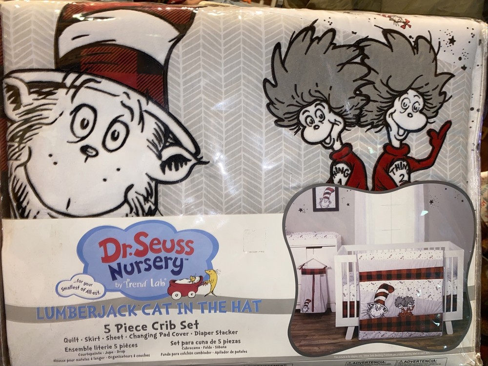 Dr. Seuss Nursery Five Piece Crib Set Lumberjack Cat In The Hat