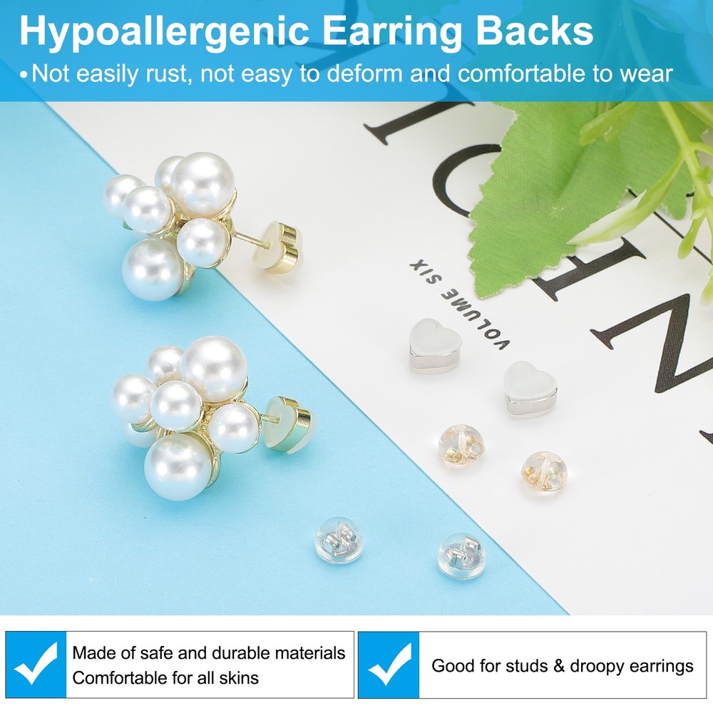 20 Pcs Earring Backs, Heart Silicone Locking Earring Backs Replacements, Silver