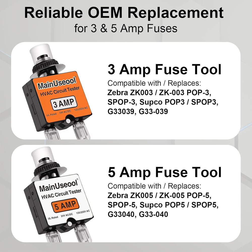 Fuse Popper HVAC 3 AMP 5 Resettable Kit Extra Fuses Storage Case Control Circuit