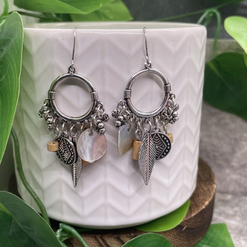 2.25” Silver-tone Earring Set Boho Retro Drop Dangle New Free Ship B6958
