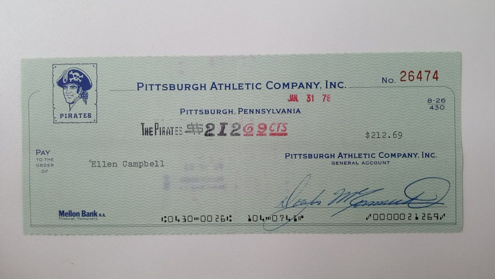 Ellen Campbell: 1978 Pittsburgh Pirates Expense Check