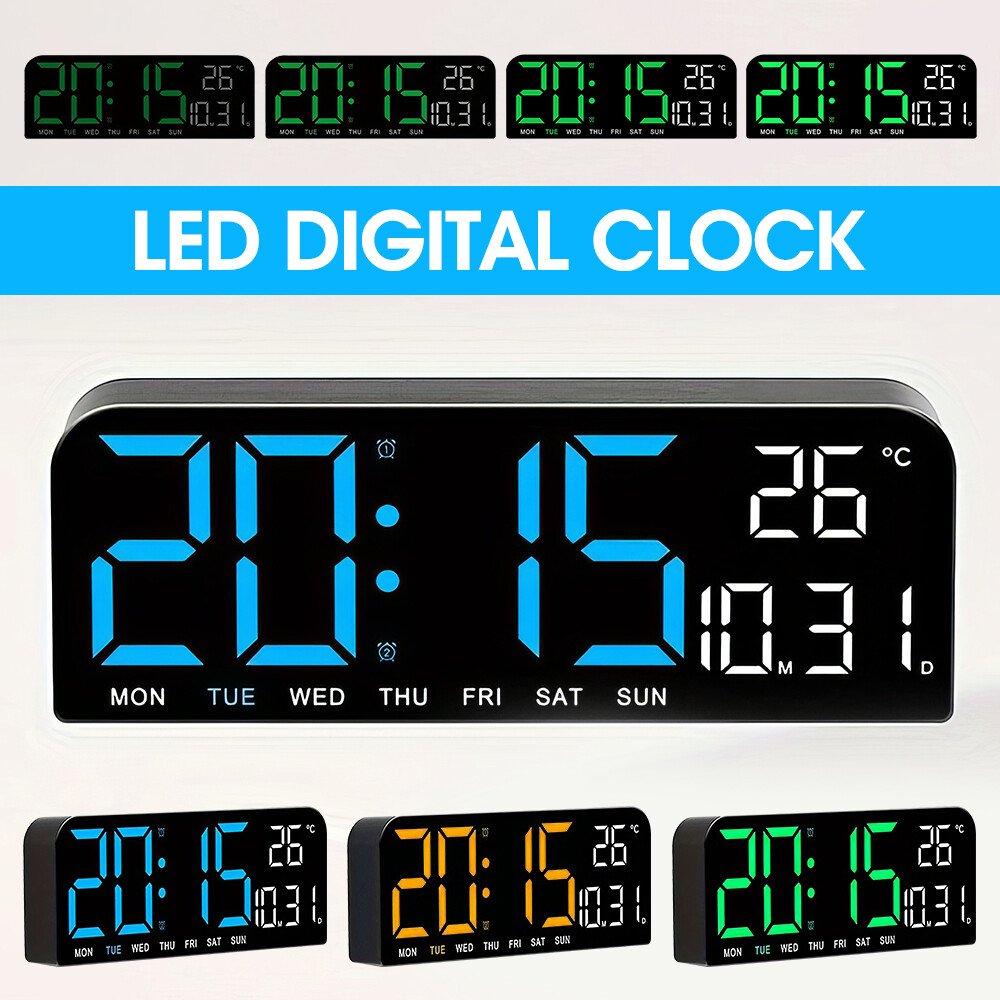 10" Digital Wall Clock Large Display with Auto-Dimming Date/Week/Temperature
