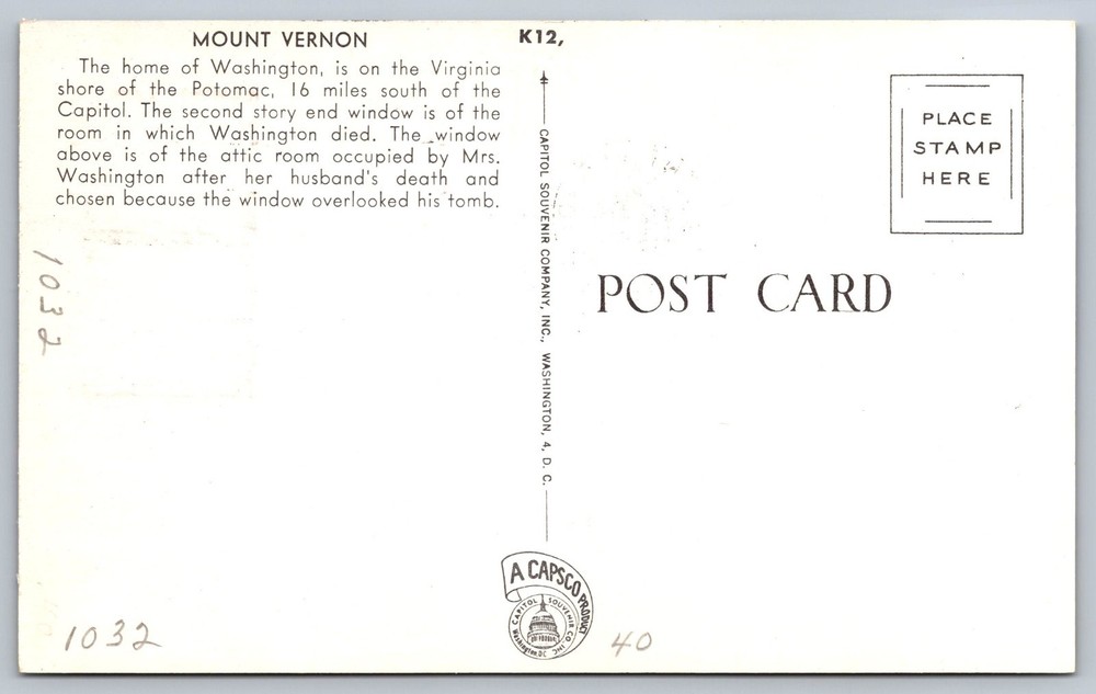 #1032 Mount Vernon FDC Maxi Card