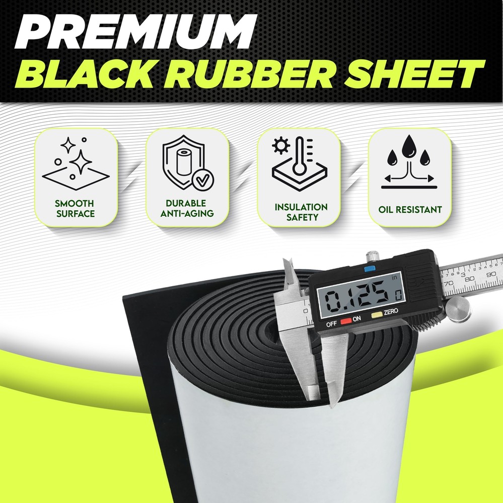 1/8" Thickness Solid Neoprene Rubber Sheet Roll 12IN x 24IN Long with Adhesiv...