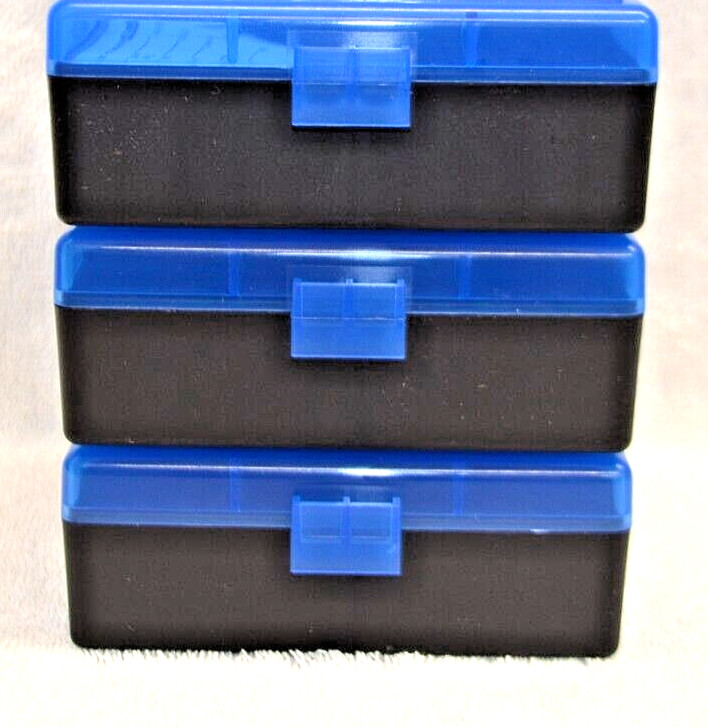 3 x BERRY'S PLASTIC AMMO BOX, BLUE/BLACK 100 Round 357/38 -