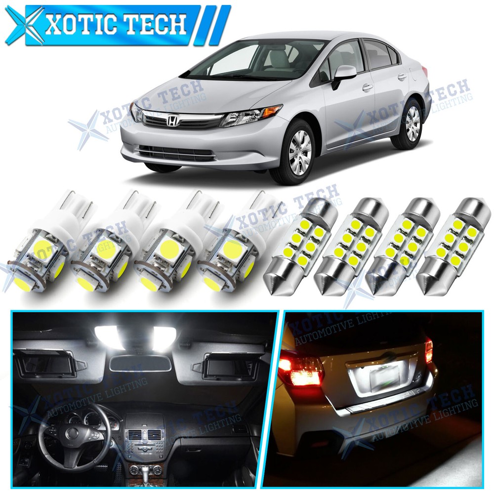 2006-2012 8-Light White LED Interior Light Package for Honda Civic Sedan & Coupe