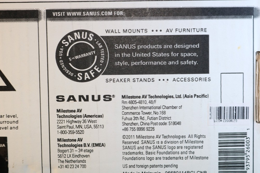 SANUS Foundation BF16-B1 16 Inch Basic Series Speaker Stands New In Box