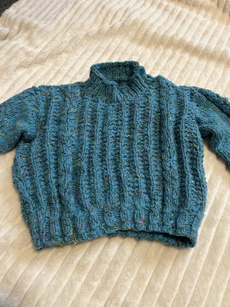 Cable Knit Turtleneck Sweater Teal Blue