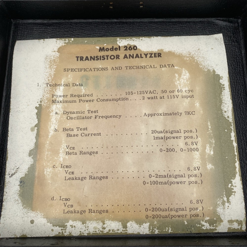 Vintage Seco Model 260 Transistor Analyzer – Powers On – USA Made