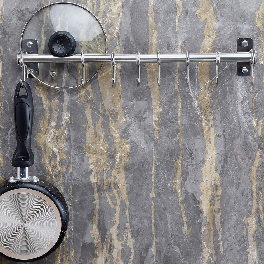 DSEAP Pot Rack - Pots and Pans Hanging Rack with 8 Hooks, Double Bars, Wall Moun