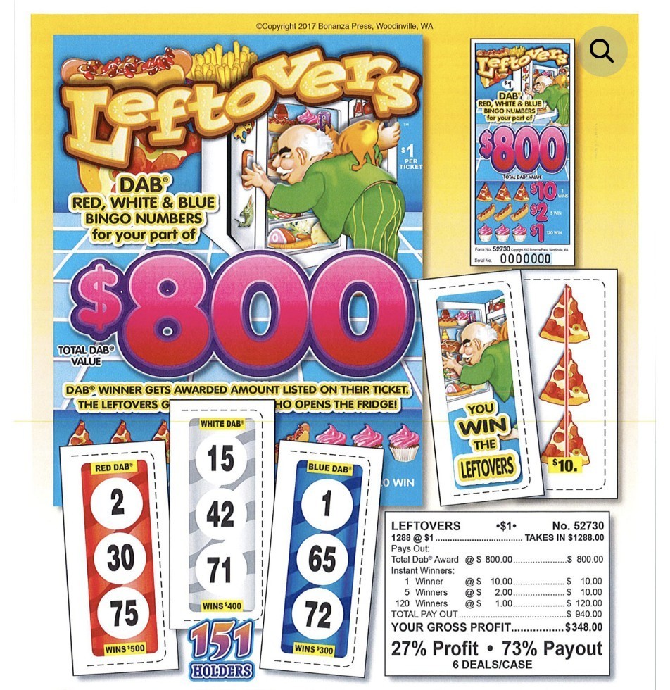 Pull Tab Ticket - Hard Card - Game -Pick Board - Leftovers- 1,288 ct