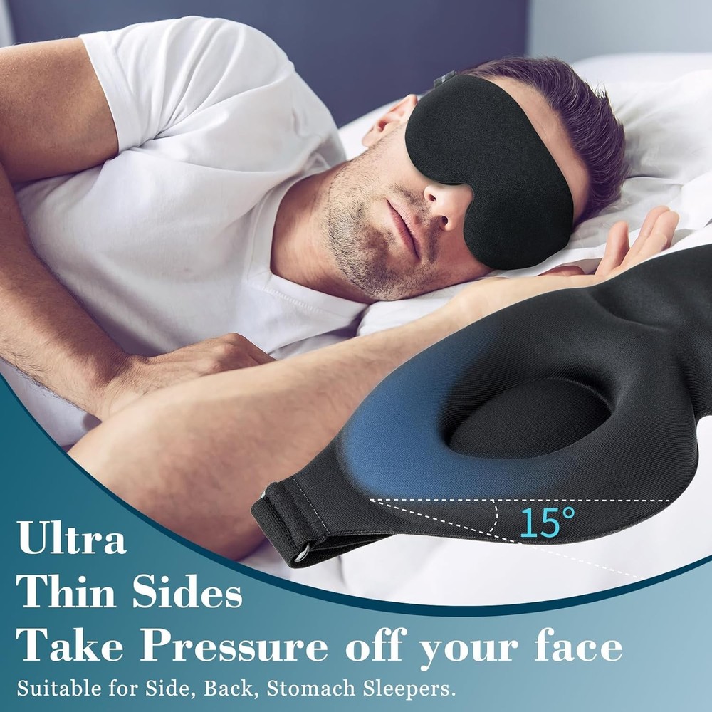 ZGGCD Sleep Mask for Side Sleeper, Light Blocking Sleeping Eye Black