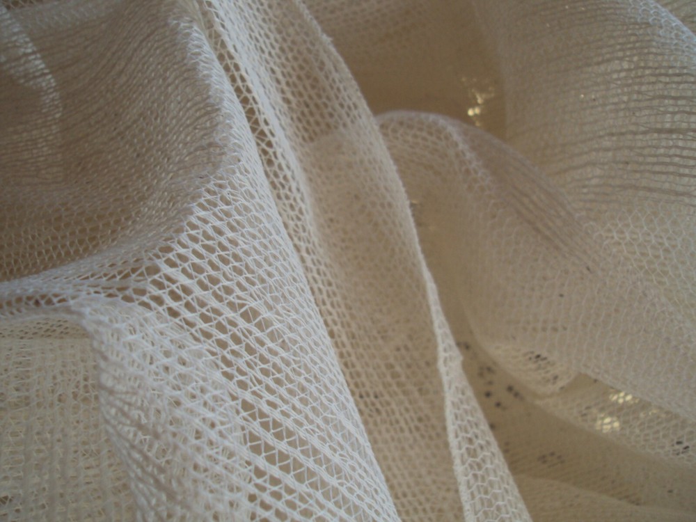 Table Runner Woven Netting Ivory 42" x 144" Polyester Hemmed Length Machine Edge
