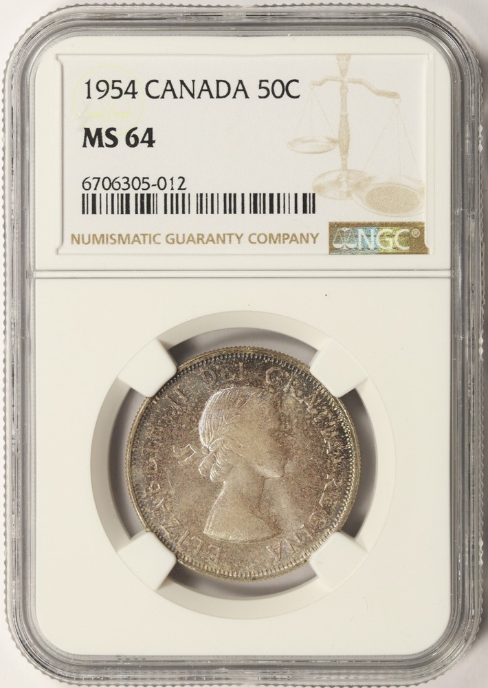 1954 Canada 50c Silver Half Dollar NGC MS64