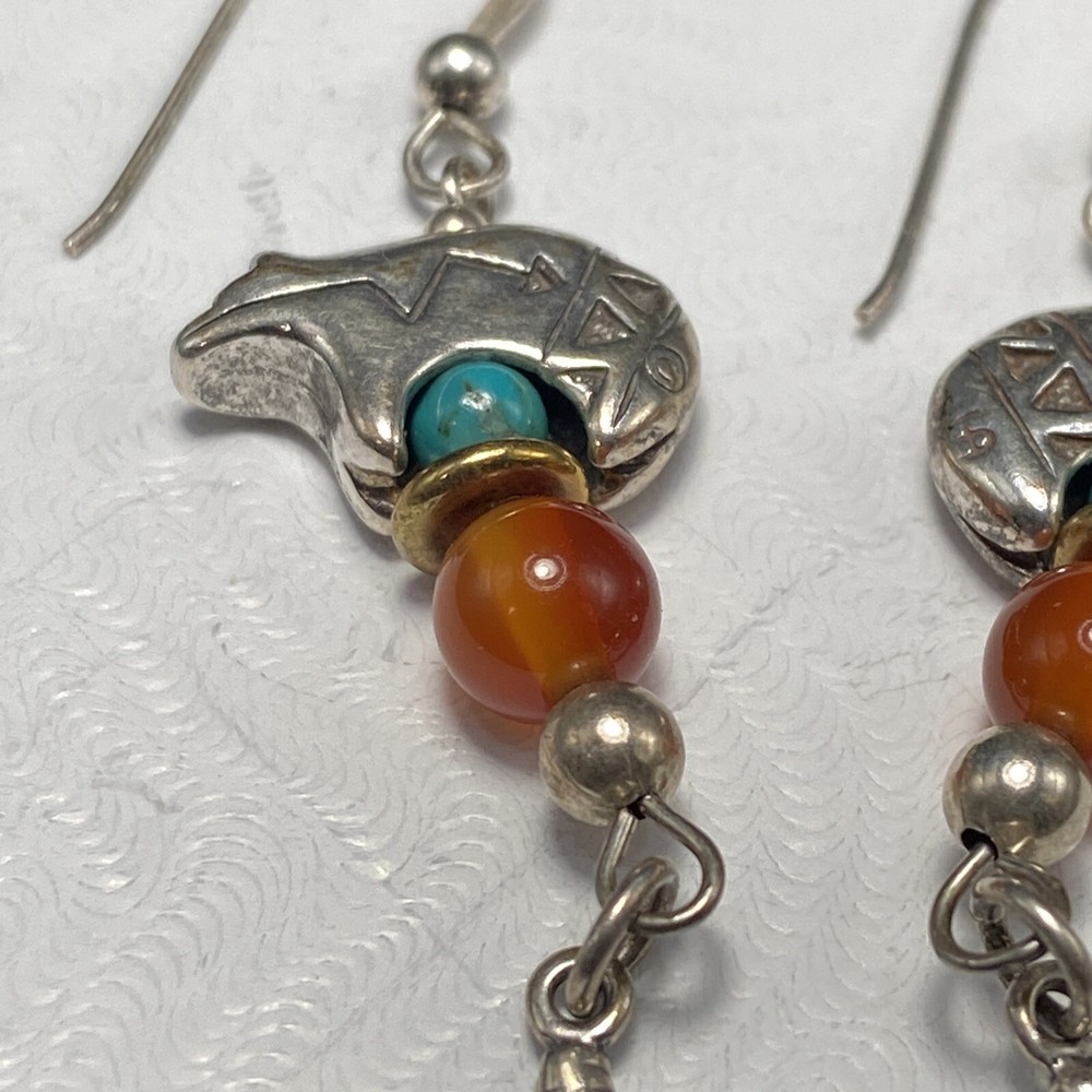 Shube’s Manuf. Sterling Silver Bear Feather Dangle Earrings