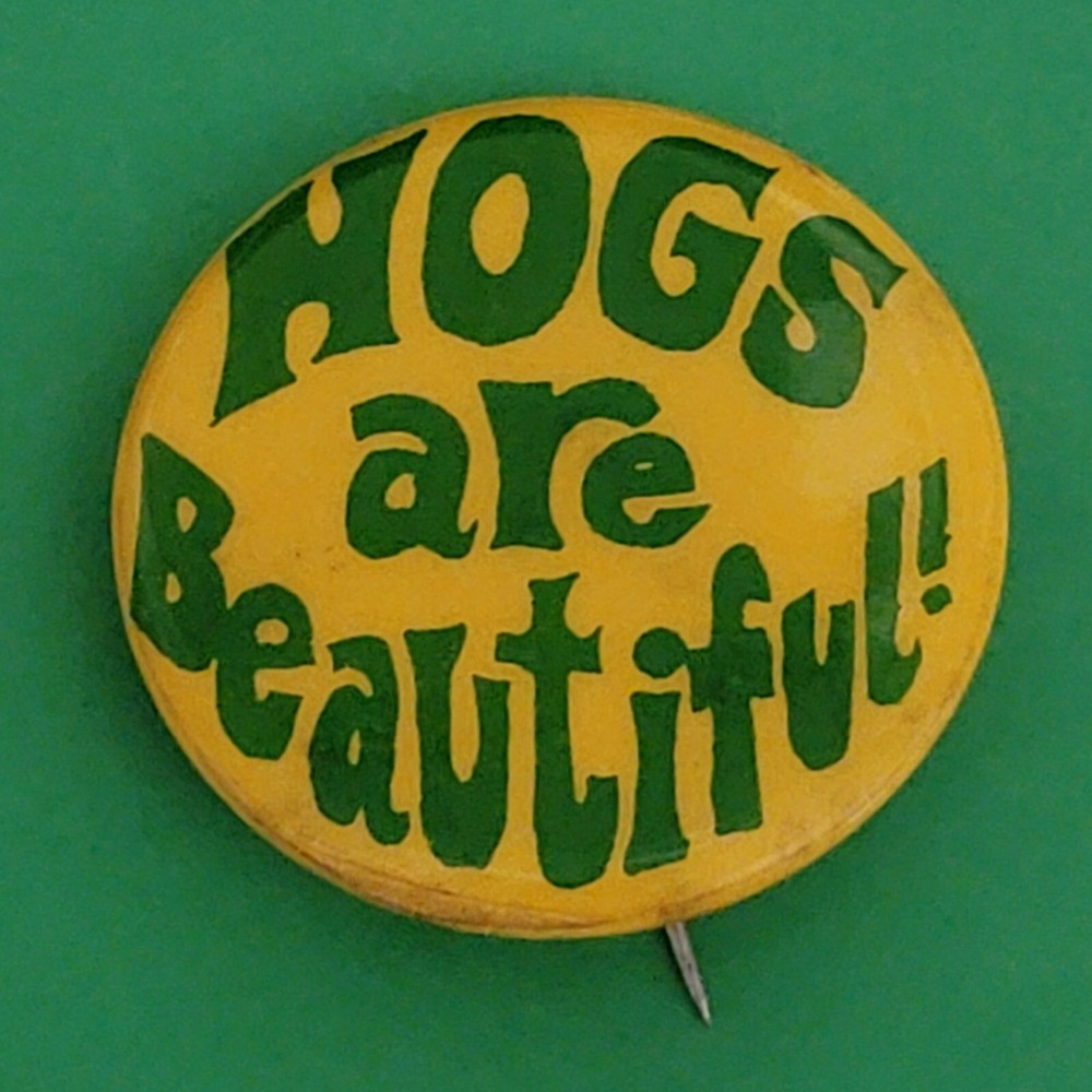 VINTAGE HOGS ARE BEAUTIFUL CELLULOID PINBACK BUTTON PIN 🐖 🐷 🐽 🐗 PIGS