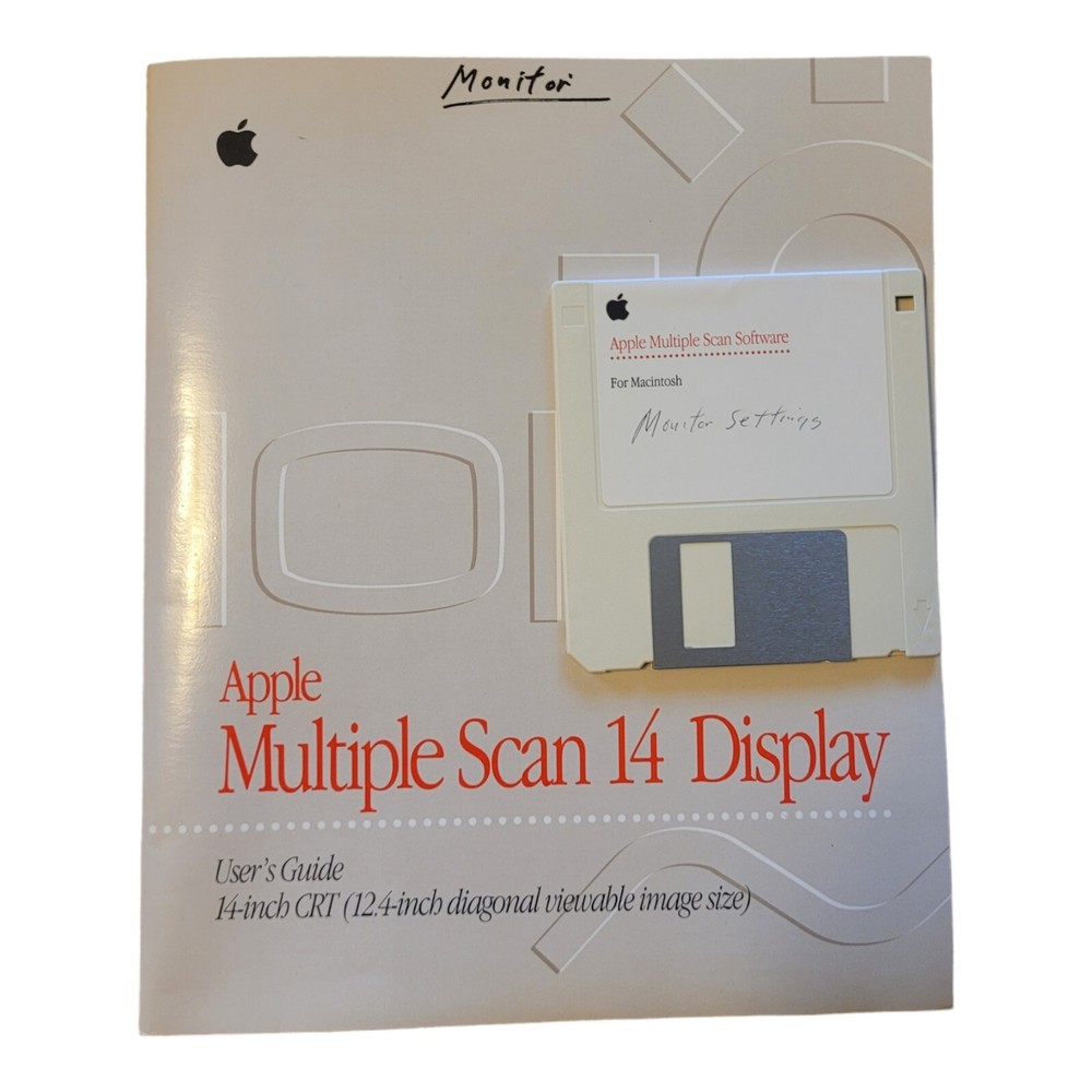 APPLE MULTIPLE SCAN Software Floppy Disk & 14 DISPLAY USER'S Guide CRT Manual