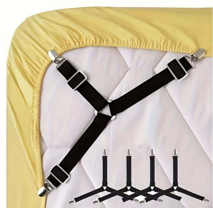 4 Pcs Adjustable Triangle Fitted Straps Fasteners Holders Garters for Bed Sheets