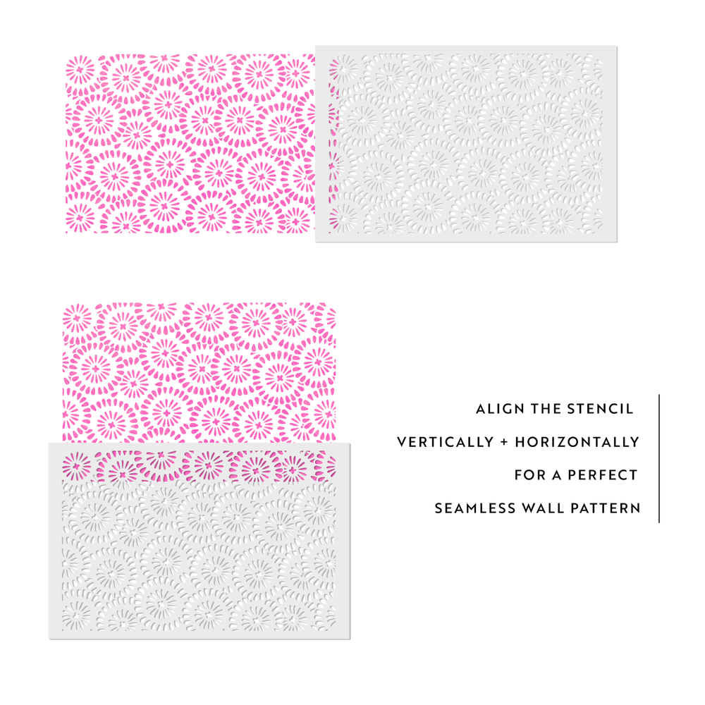 Chamomile Burst Pattern Wall Stencil - DIY Wallpaper Alternative