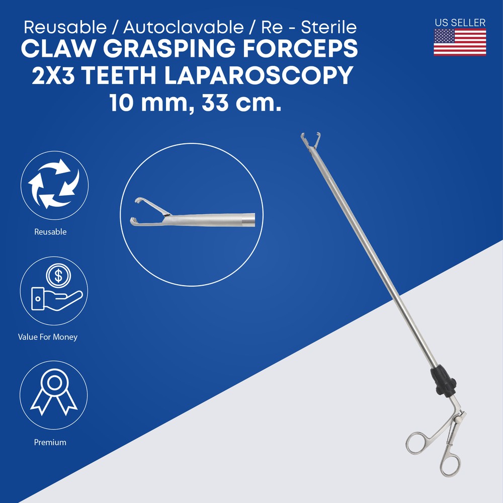 Claw Grasping Forceps 33cm 2x3 Teeth 10mm Dia Laparoscopy Endoscopy Instruments