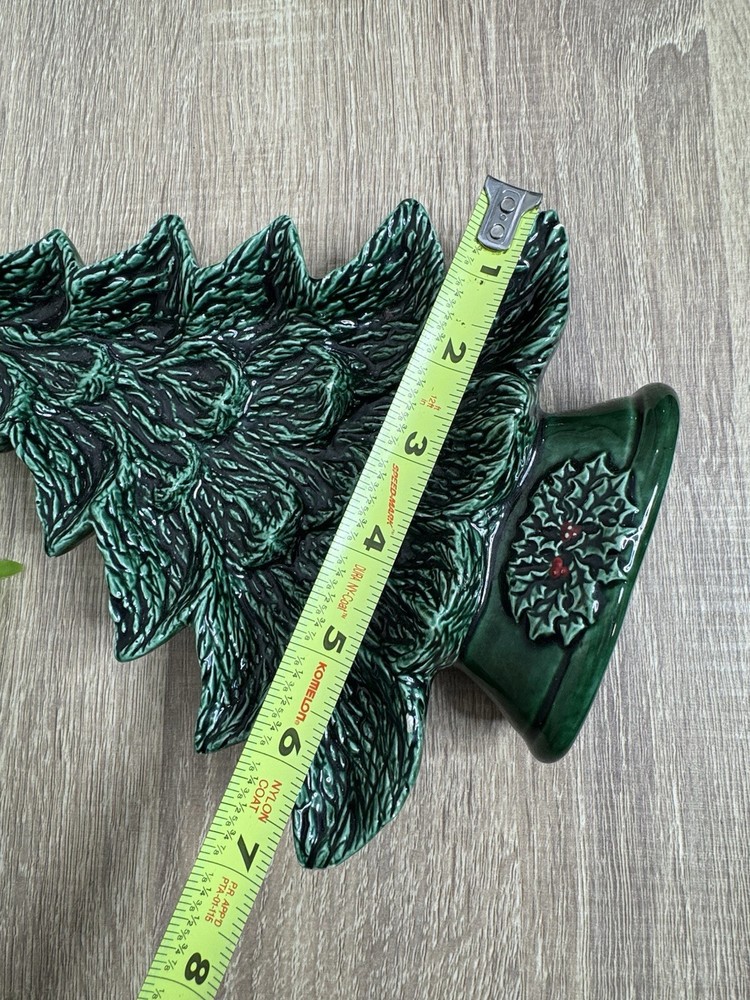 Vintage 9” Ceramic Hand Painted 3D Christmas Tree Shaped Dish Decor