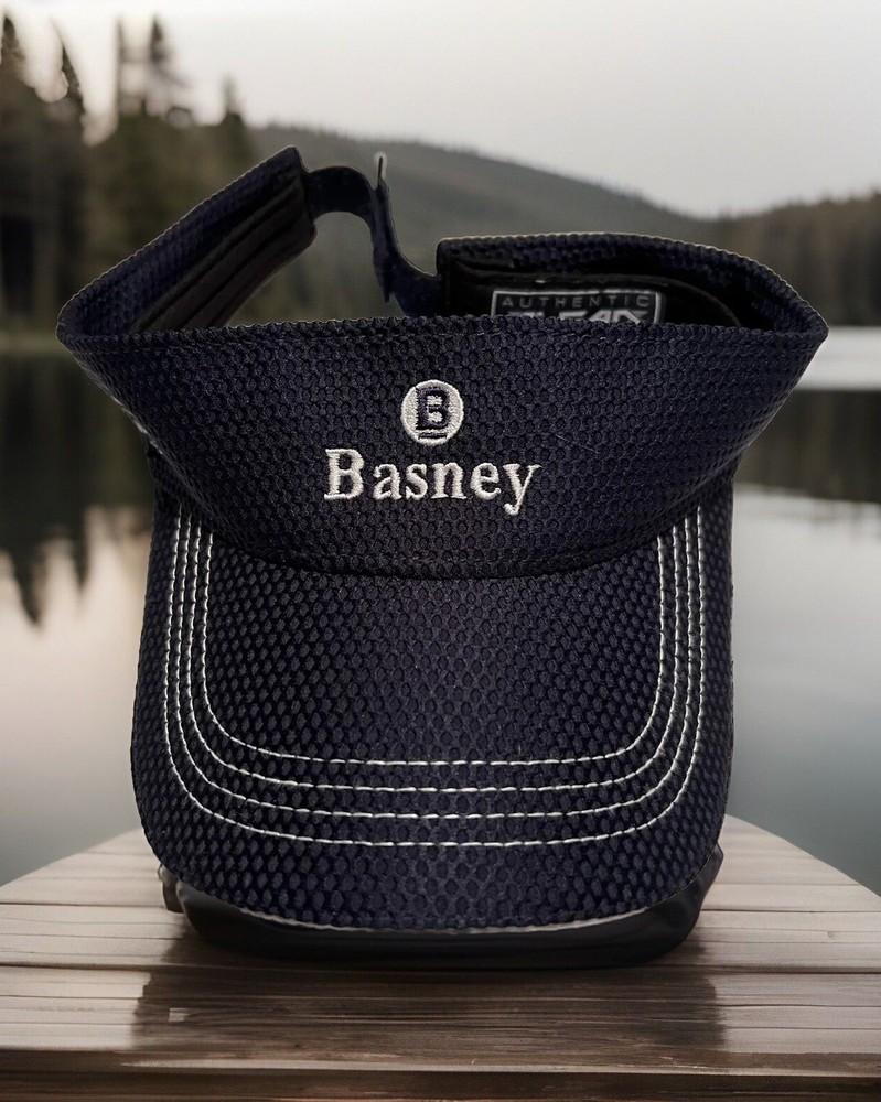 Basney Visor Cap Navy Blue Golf Hat Adjustable Strap Strapback Cotton AHEAD EUC