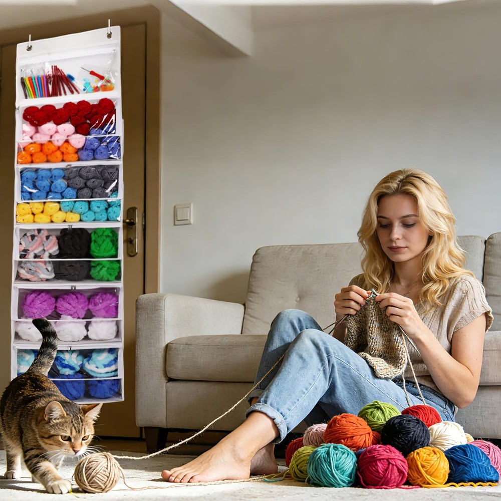 Hanging Yarn Storage Organizer, Large Capacity Knitting Organizer Storage wit...