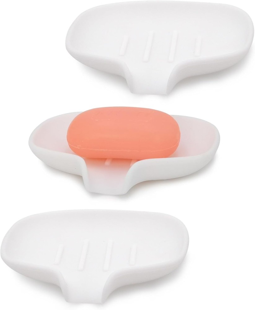 3 Pack Soap Bar Holder, AIMAIAIMAI Self Draining Dish, Quick White