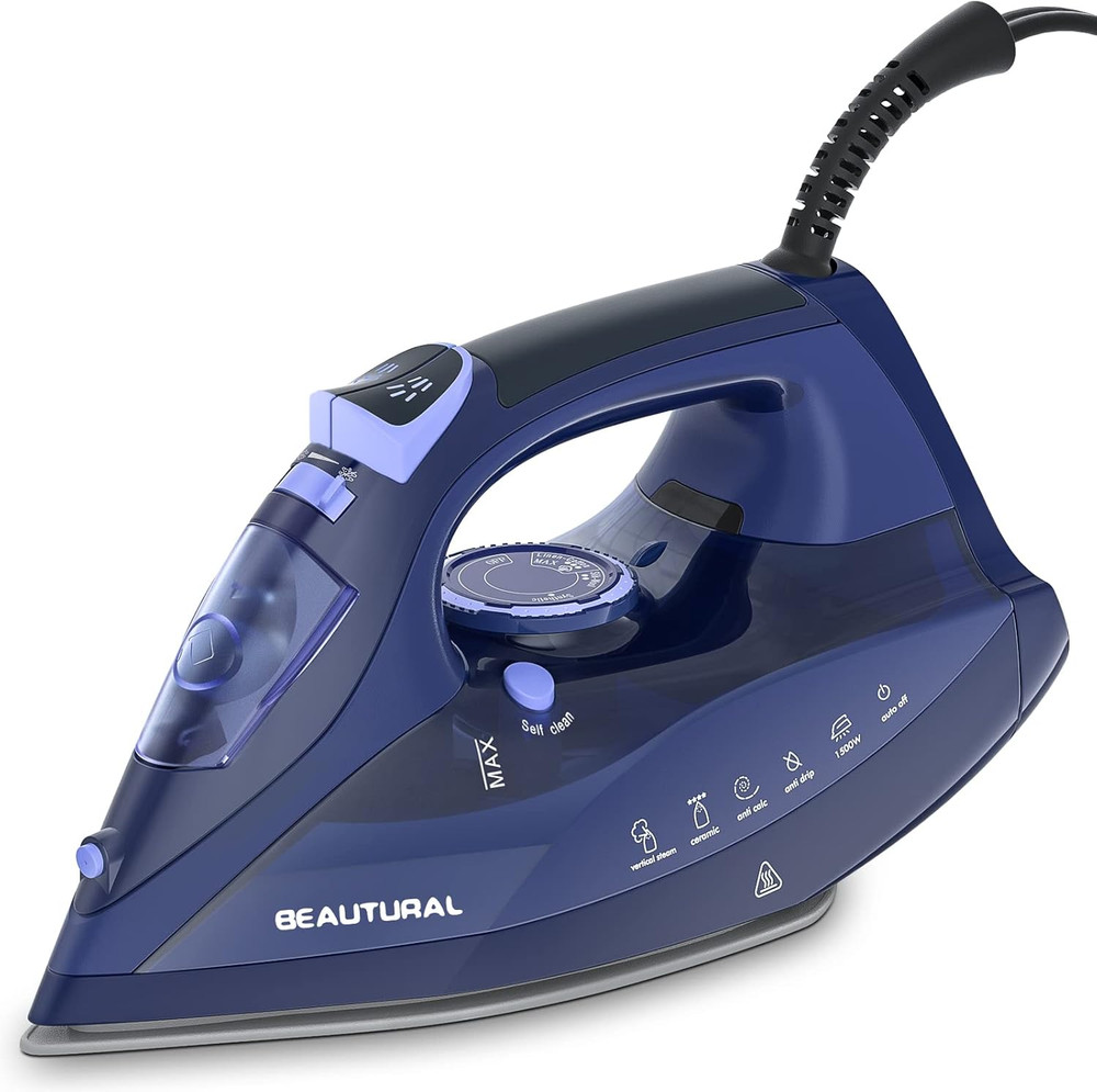 Steam Iron Ceramic Soleplate Fast Heat Auto Shut Off Variable Temp