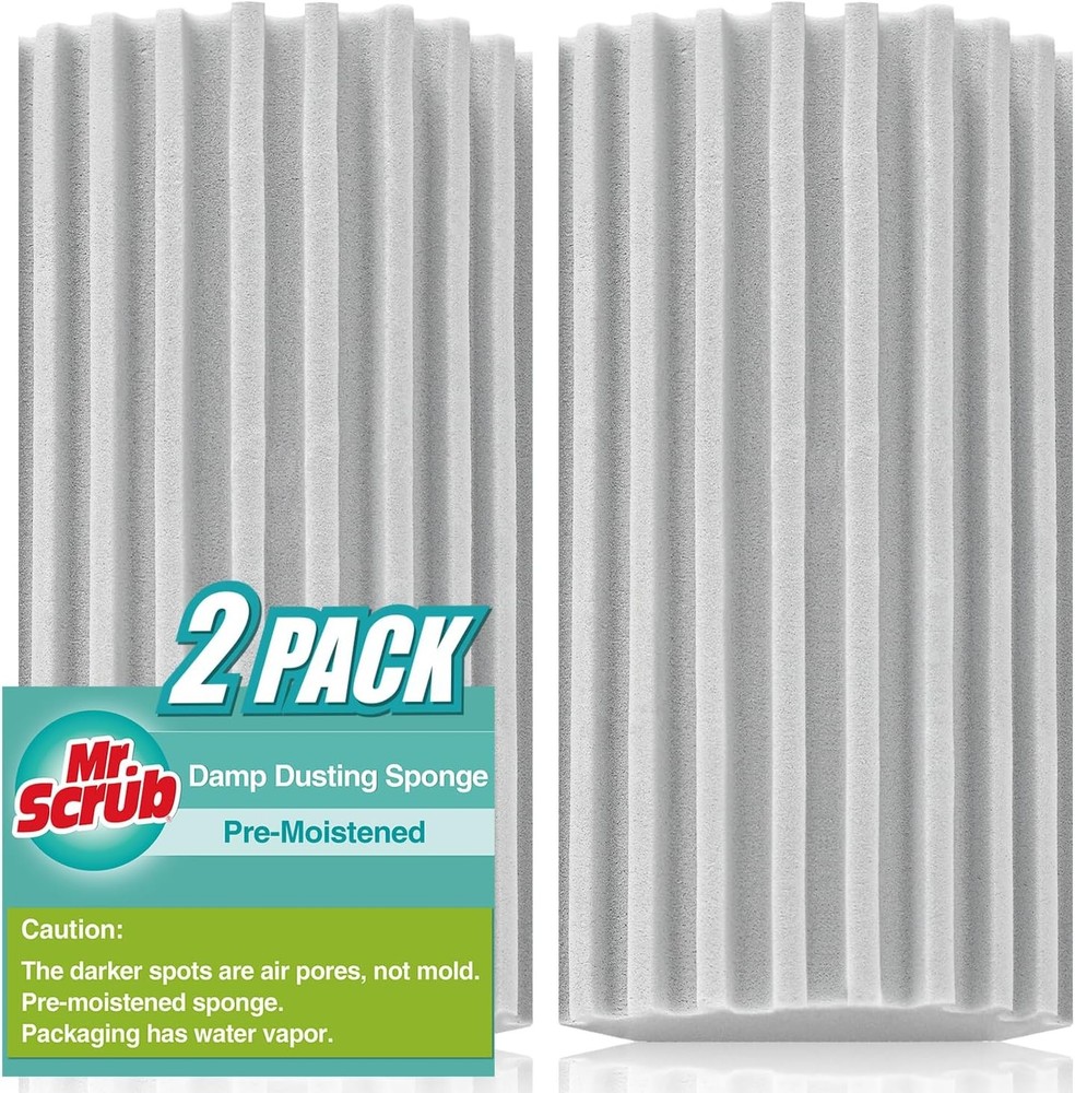 Reusable Grey Dust Cleaning Sponge Duster - 2 Pack Damp Dusting Sponge Set