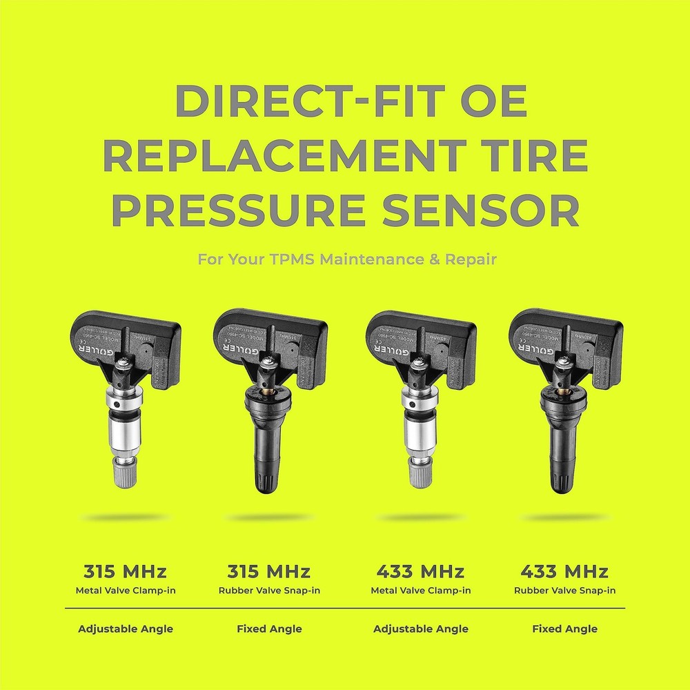 GULLER TPMS 315MHz Tire Pressure Sensor 4-Pack | Preprogrammed for Certain Fo...