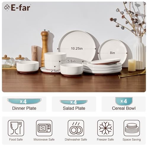 12-Piece Stoneware Dinnerware Sets, Plates and Service for 4 Whisper White