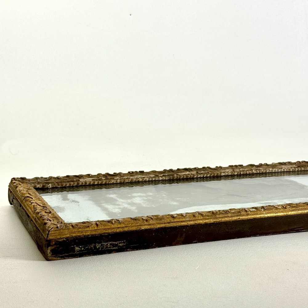 Antique Horizontal Long & Narrow Distressed Gilded Mirror