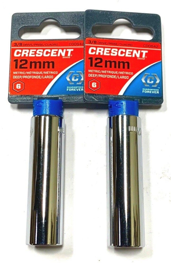 Crescent 3/8" Drive 12mm Deep Socket 6 Point Chrome Deep Length Sockets 2 Pack