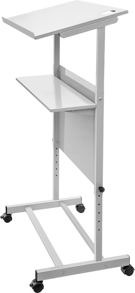 Height Adjustable Portable Lectern with Wheels & Storage for Classroom & Events