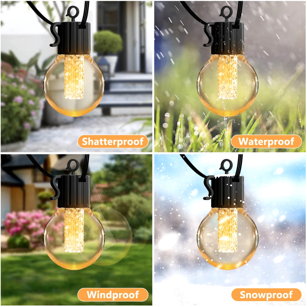 1Pack Solar 15LED 25Feet String Light, Warm White 8Modes G40Bulb,Waterproof IP65
