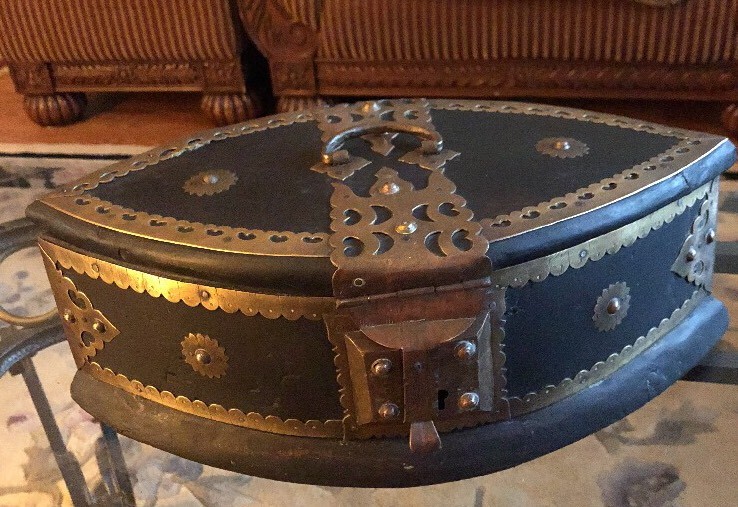 Unique Antique Wood & Brass Lock Trunk