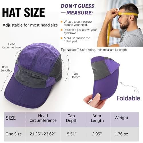 Foldable Lightweight Baseball Cap, Breathable Quick Dry UPF 50+ Sun 1 Purple