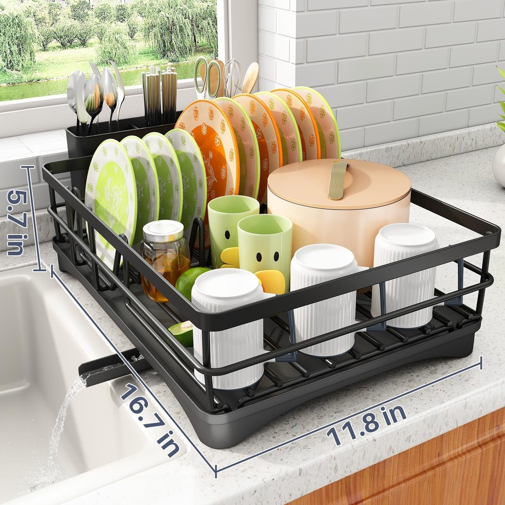 Dish Drying Rack - Rust Resistant Dish Drainer for Kitchen Counter with Drain...