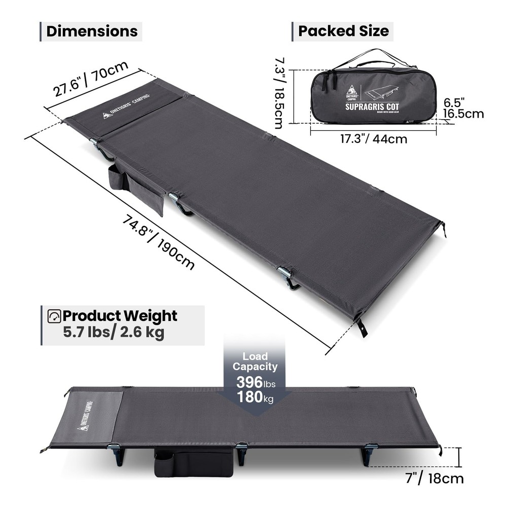 SUPRAGRIS Camping Cot, Support Up to 400lbs, Lightweight Comfortable Folding Bed
