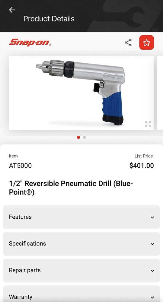 Blue Point 1/2" Air Reversible Drill ( Missing Chuck Key)