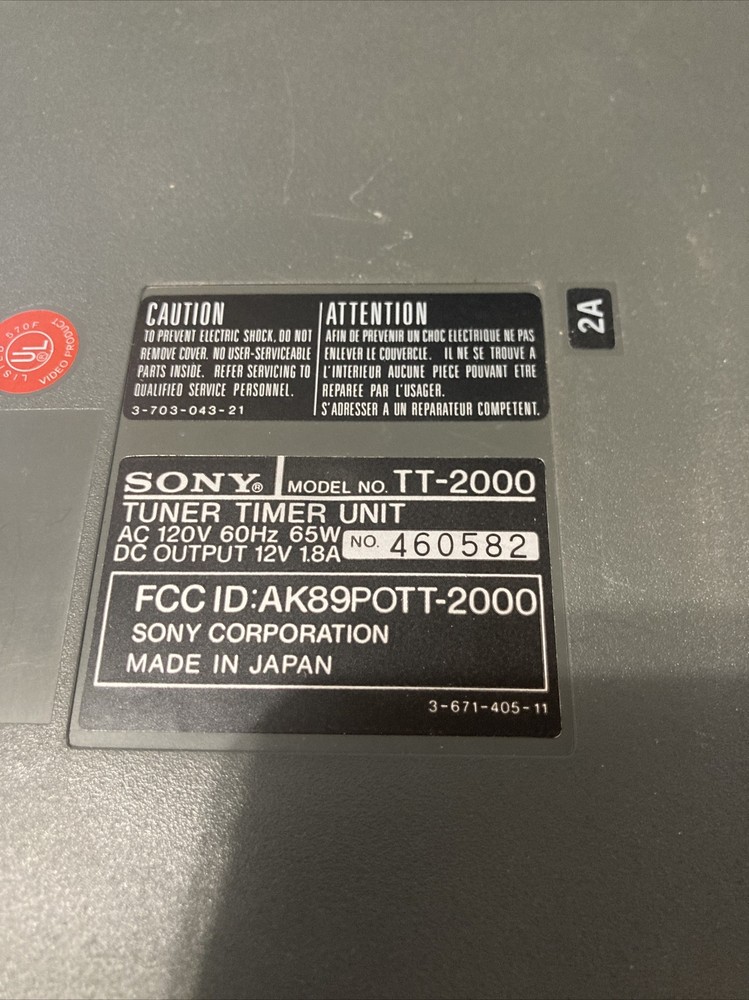 Vintage SONY TT-2000 Programmable Betamax Portable Tuner Timer Unit